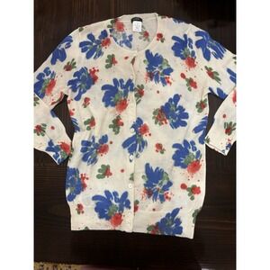 J.CREW Floral Marino Wool Lightweight Cardigan Sweater Small